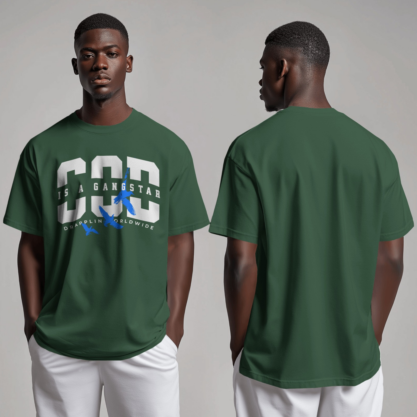 God Gangster Premium Forest Green Oversized Typography Printed T-shirt