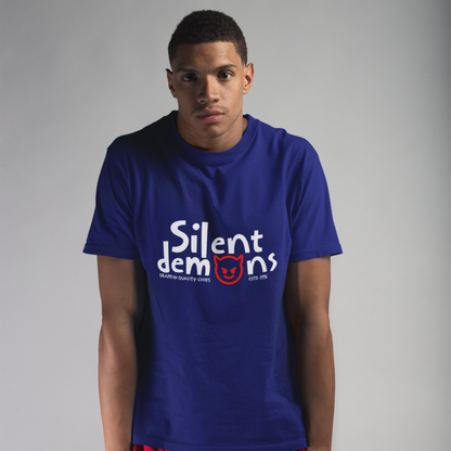 Silent Demons Royal Blue Crew Neck Graphic Printed T-shirt
