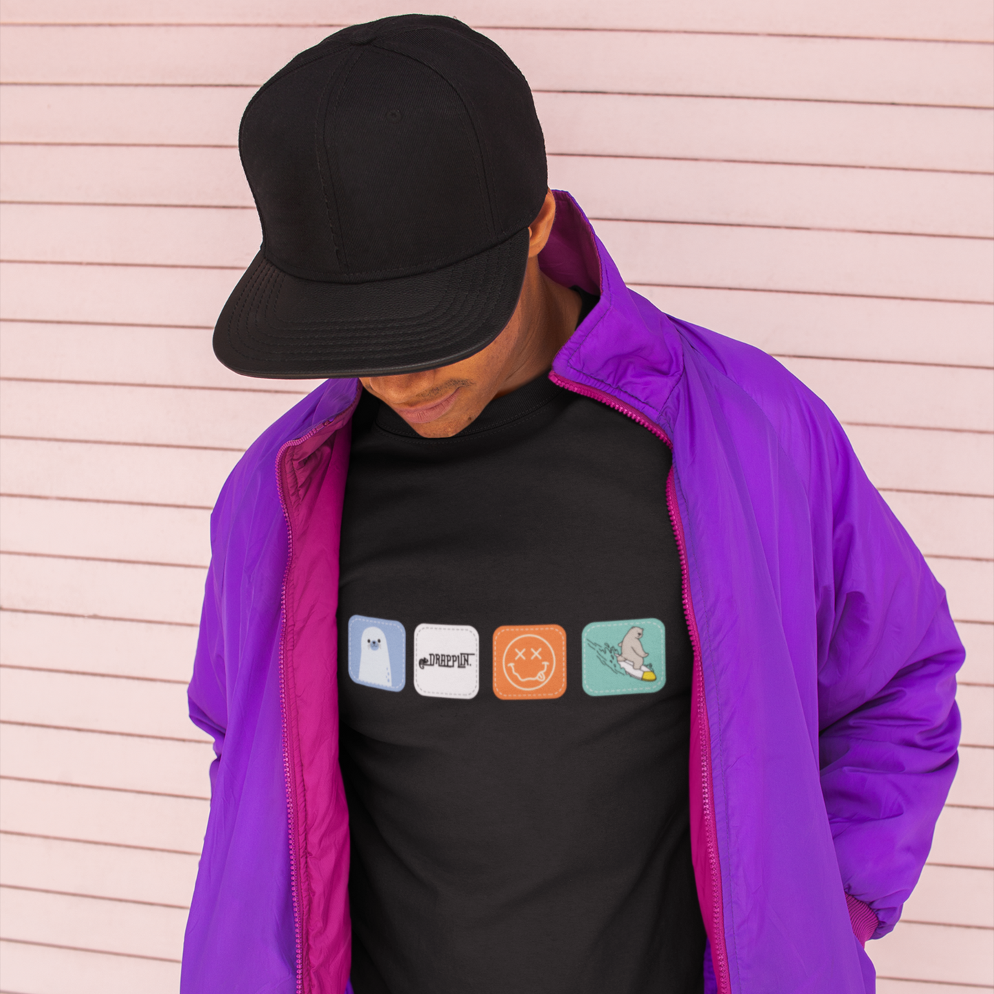 Drapplin Boxes Black Crew Neck Graphic Printed T-shirt