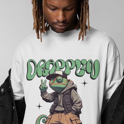 Drapplin Chameleon Premium White Oversized Printed T-shirt