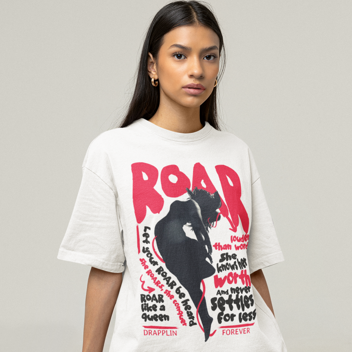 Roar Premium White Oversized Printed T-shirt