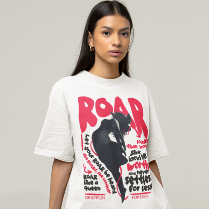 Roar Premium White Oversized Printed T-shirt