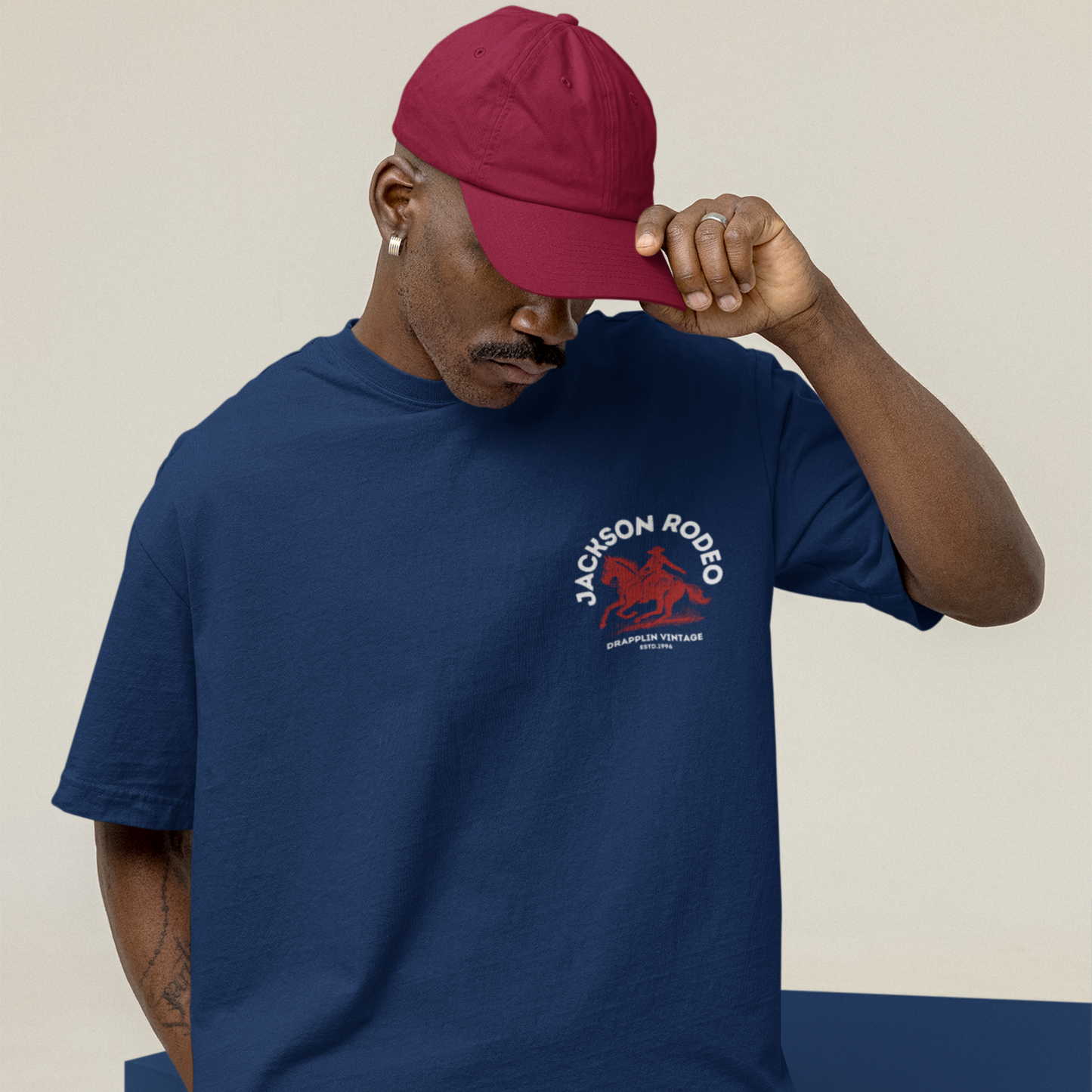 Rodeo Premium Navy Blue Oversized Back Printed T-shirt