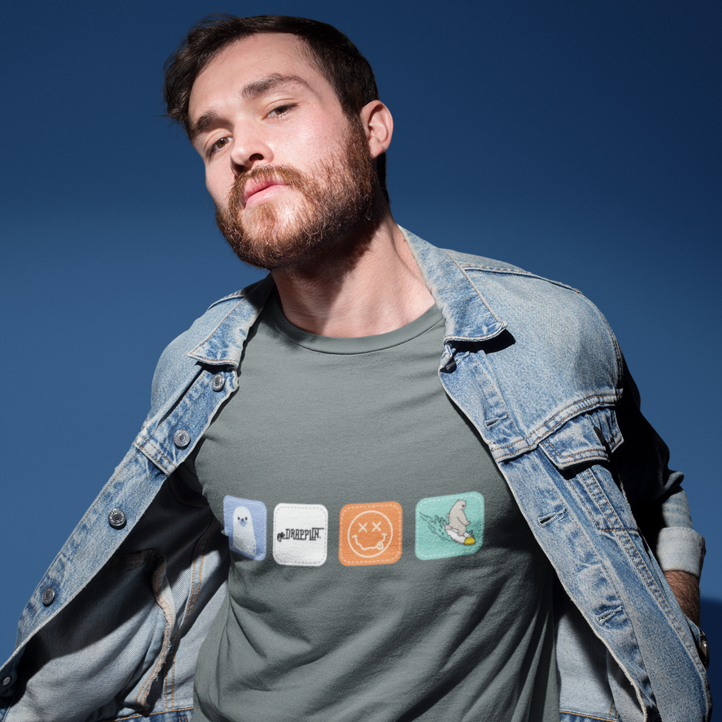 Drapplin Boxes Steel Grey Crew Neck Graphic Printed T-shirt