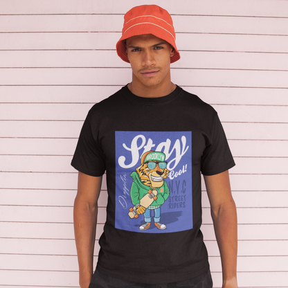 Stay Premium Black Crew Neck Graphic Printed T-shirt