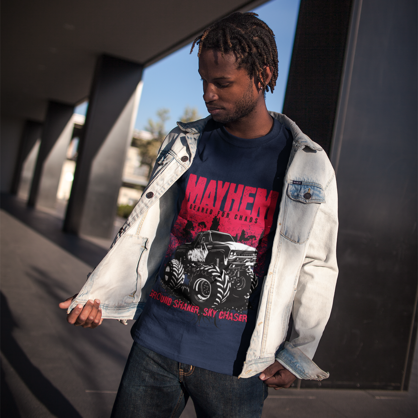 Mayhem Premium Navy Blue Oversized Printed T-shirt