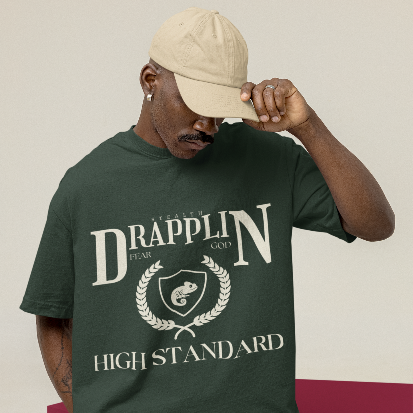 Drapplin Standard Premium Forest Green Oversized Printed T-shirt