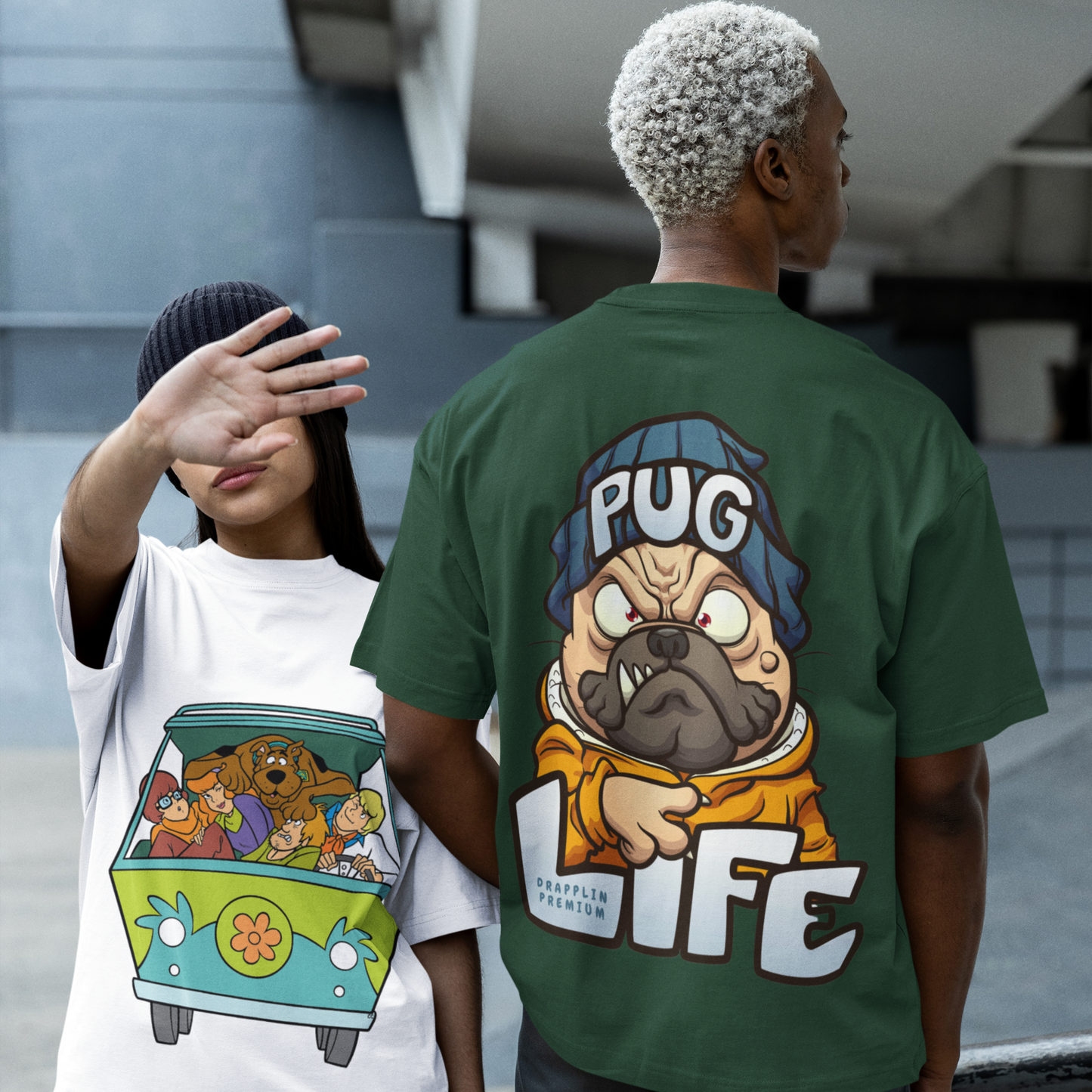 Pug Life Premium Forest Green Oversized Typography Back Printed T-shirt