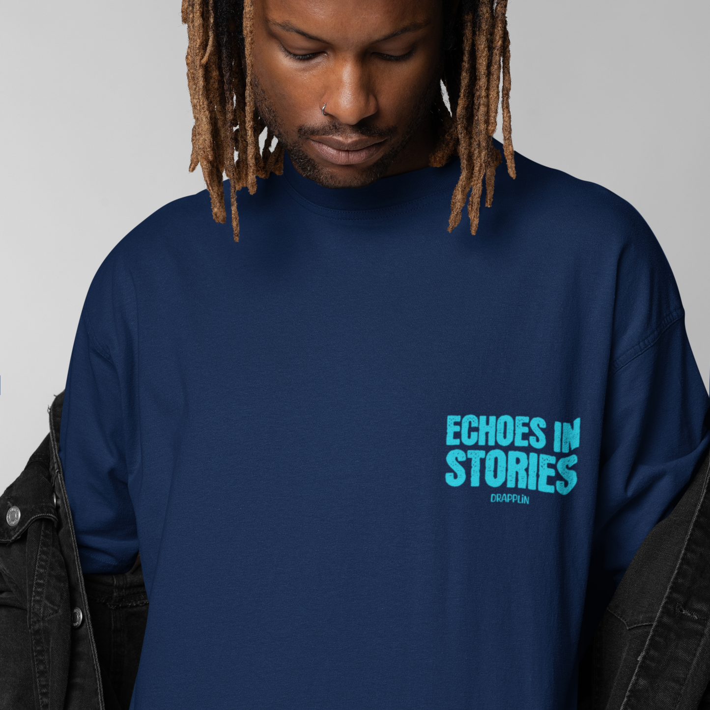 Echoes Premium Navy Blue Oversized Typography Back Printed T-shirt