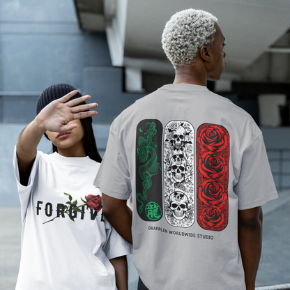 Forgive Premium Grey Mélange Oversized Typography Back Printed T-shirt