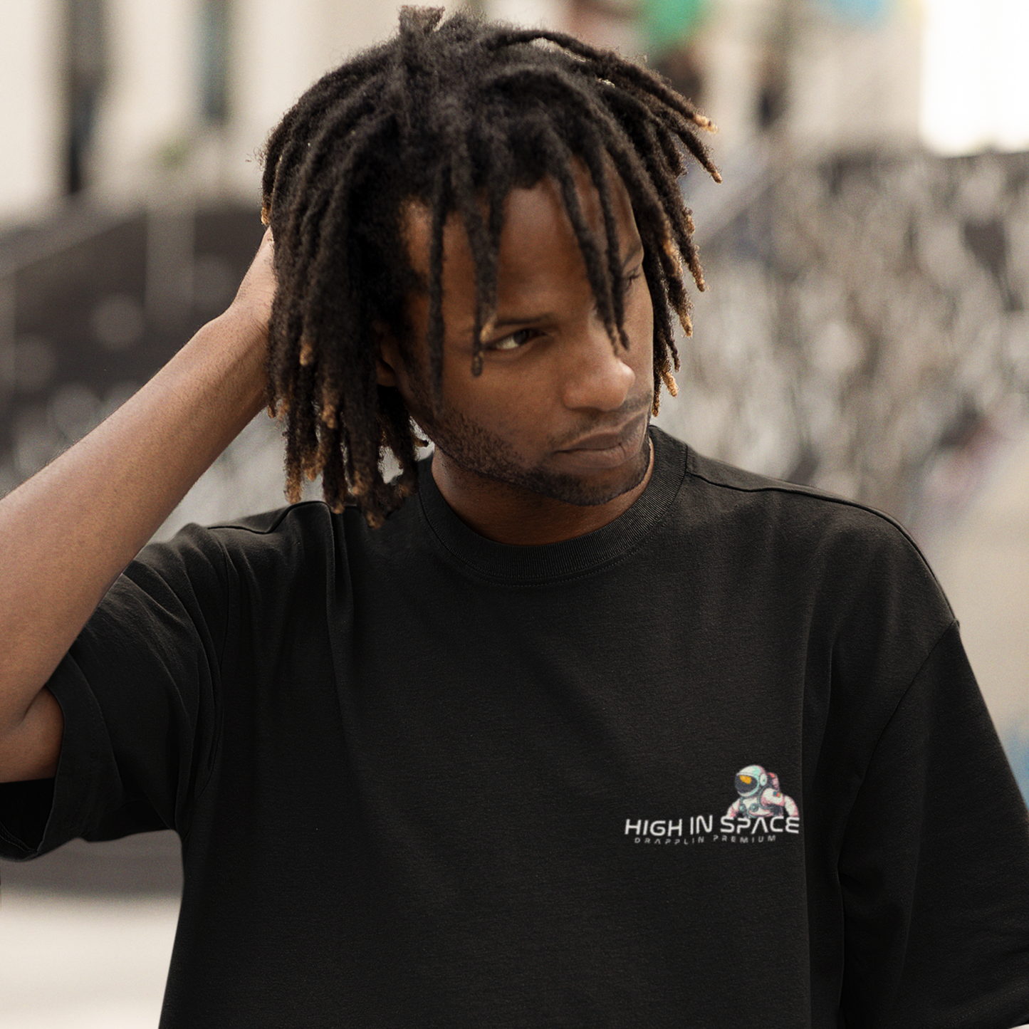 Space Premium Black Oversized Typography Back Printed T-shirt