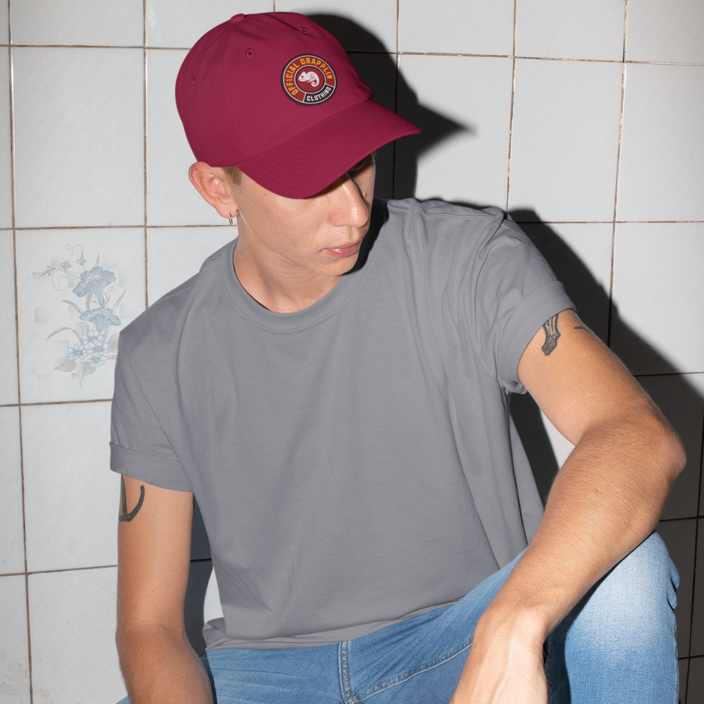 Unisex Drapplin Clothing Patch Premium Maroon Baseball Cap