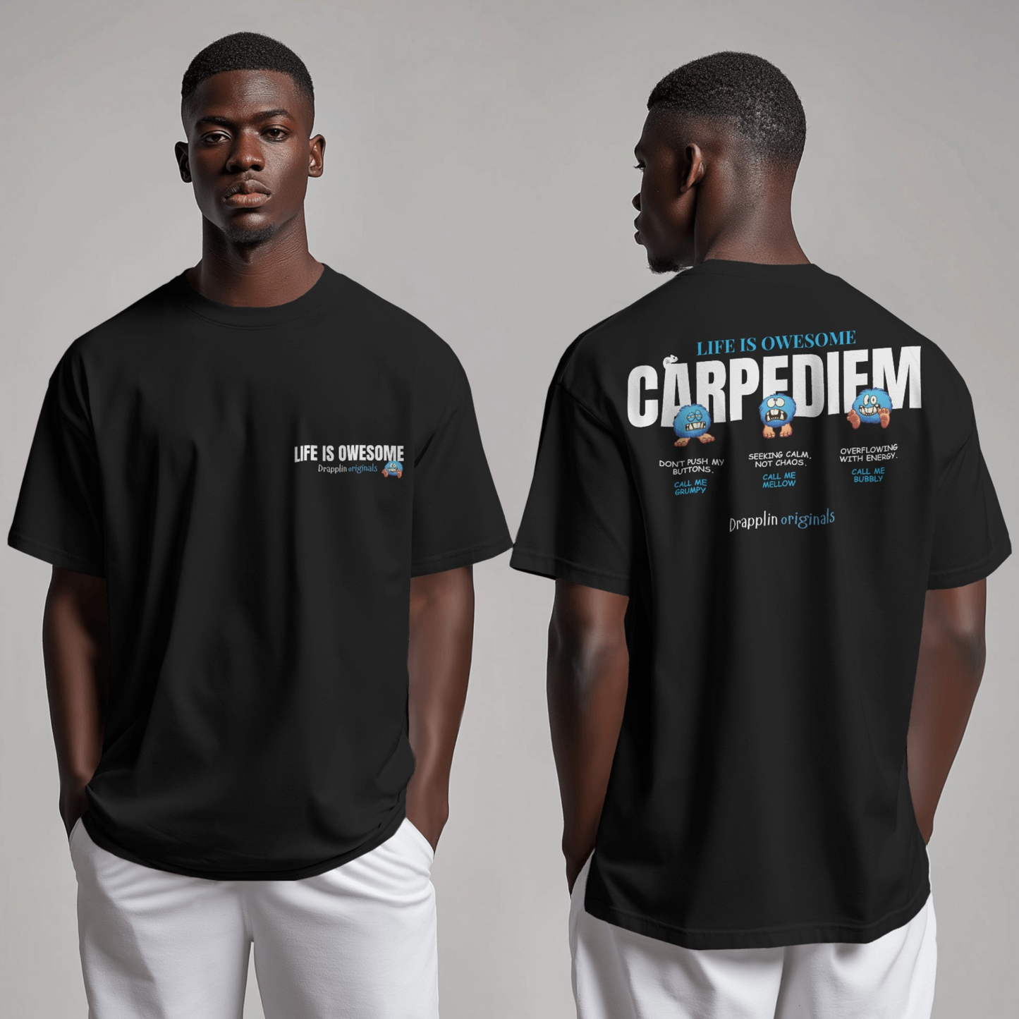 Carpediem Premium Black Oversized Typography Back Printed T-shirt