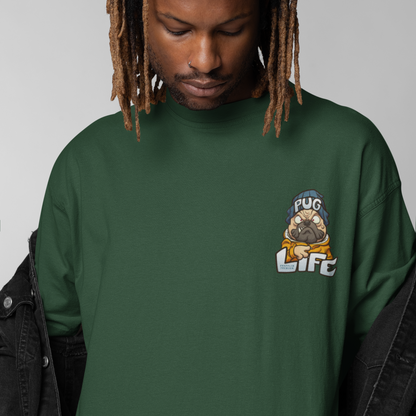 Pug Life Premium Forest Green Oversized Typography Back Printed T-shirt