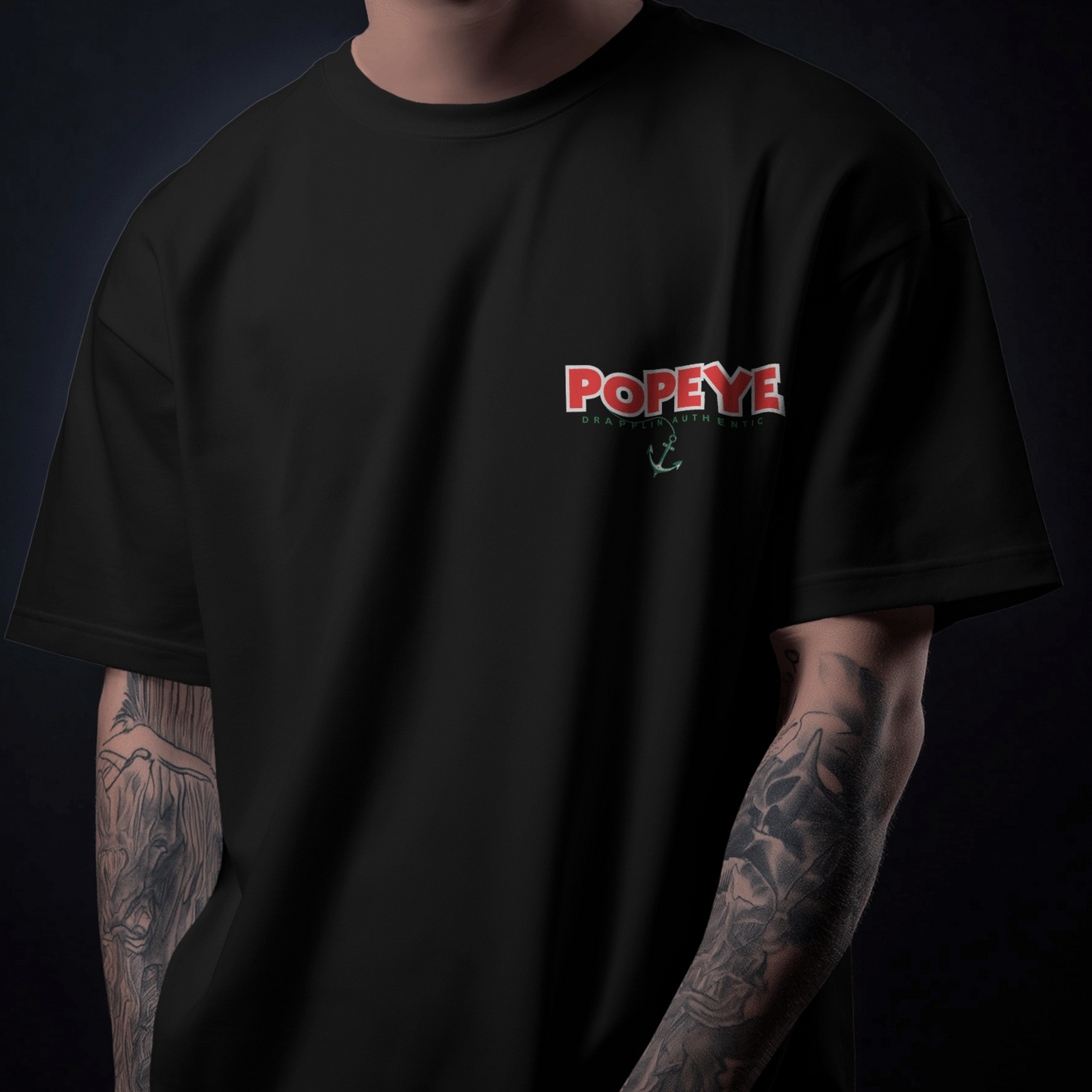 Popeye Premium Black Oversized Typography Back Printed T-shirt