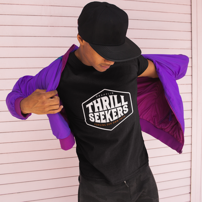 Thrill Seekers Black Crew Neck Graphic Printed T-shirt