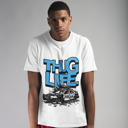 Thug Life White Crew Neck Graphic Printed T-shirt