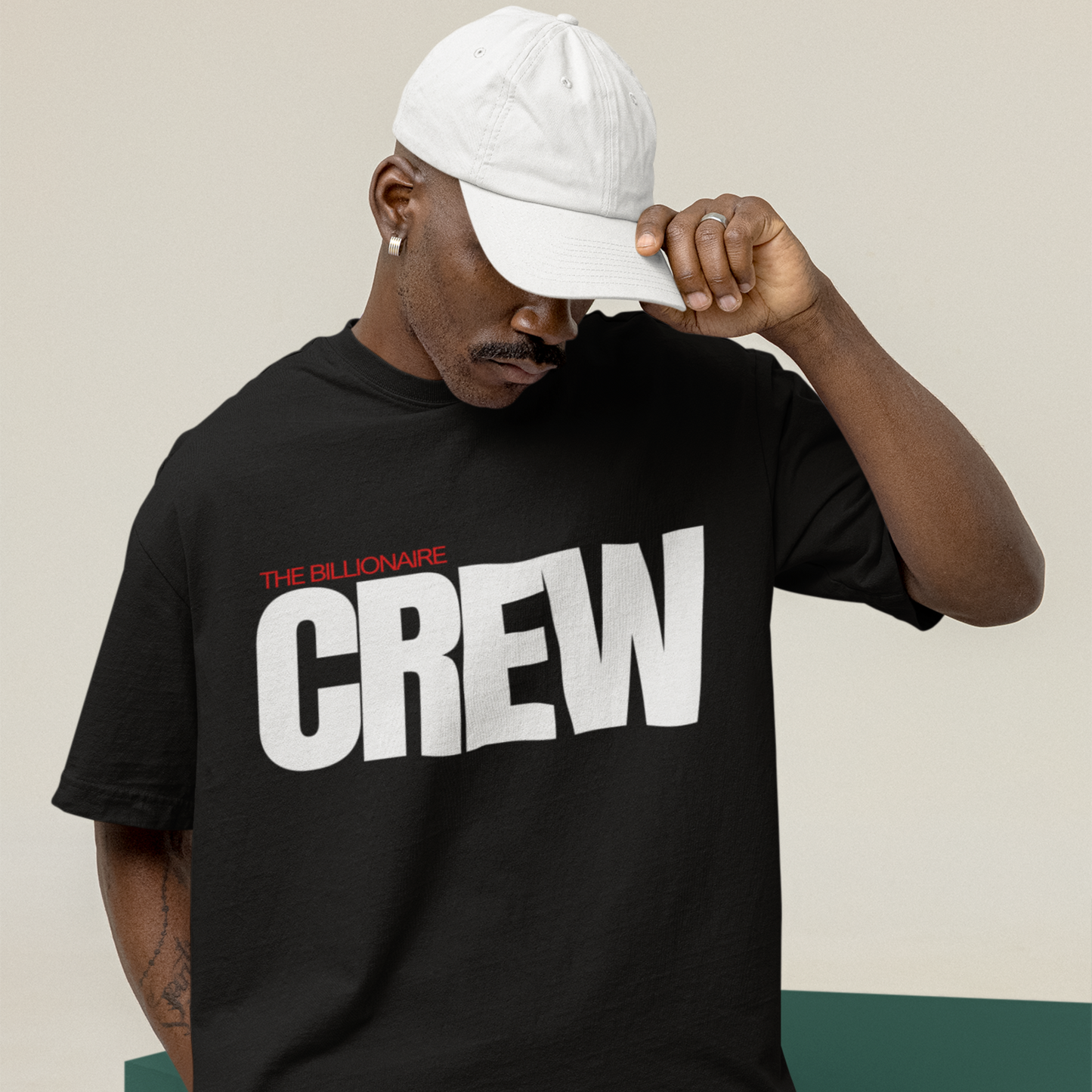 Crew Premium Black Oversized Typography Back Printed T-shirt
