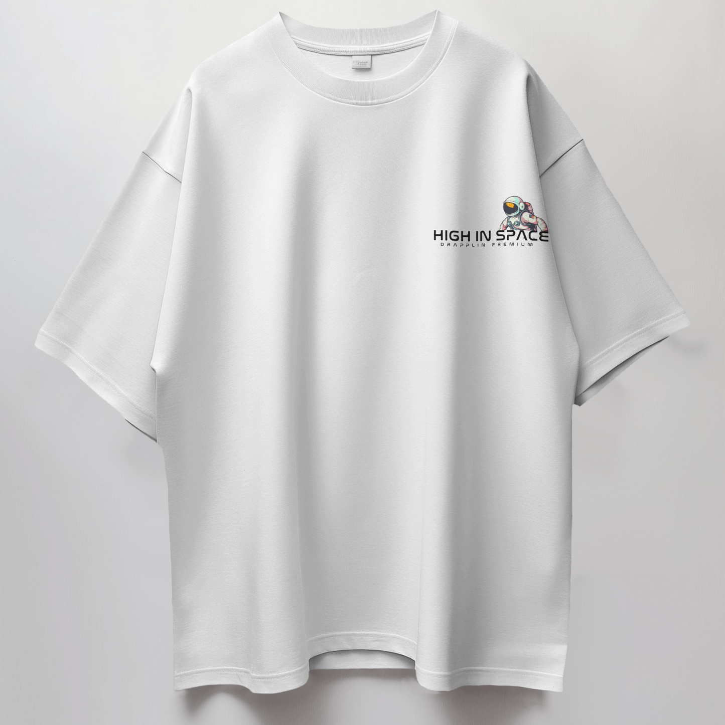 Space Premium White Oversized Typography Back Printed T-shirt