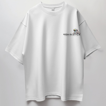 Space Premium White Oversized Typography Back Printed T-shirt