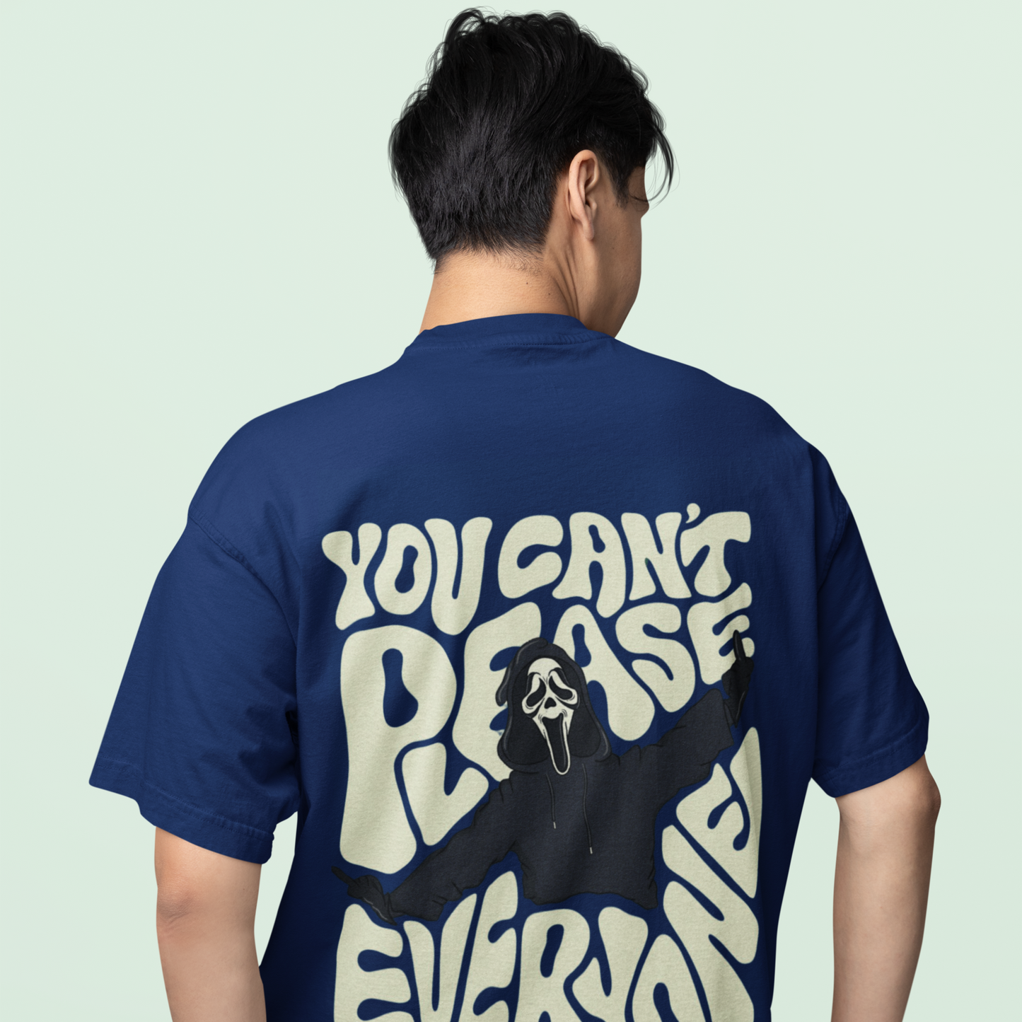 Can't Please Everyone Premium Navy Blue Oversized Typography Back Printed T-shirt