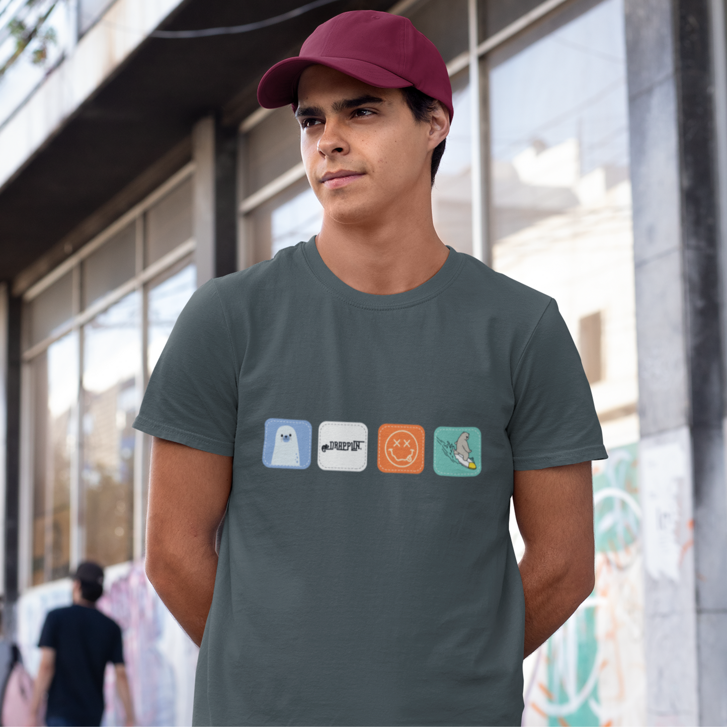 Drapplin Boxes Steel Grey Crew Neck Graphic Printed T-shirt