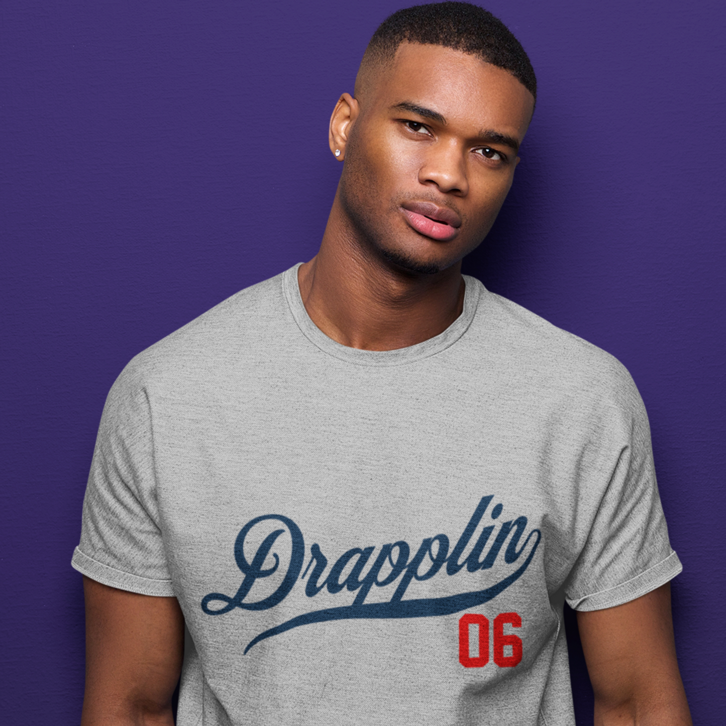 Drapplin 06 Grey Mélange Crew Neck Graphic Printed T-shirt