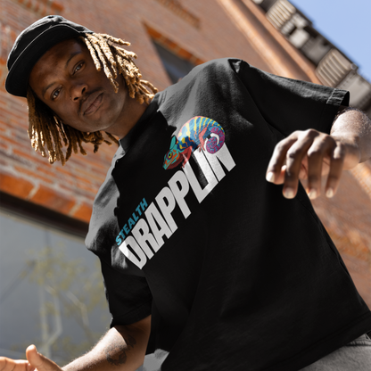 Stealth Premium Black Oversized Typography Printed T-shirt