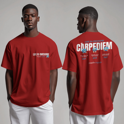 Carpediem Premium Red Oversized Typography Back Printed T-shirt