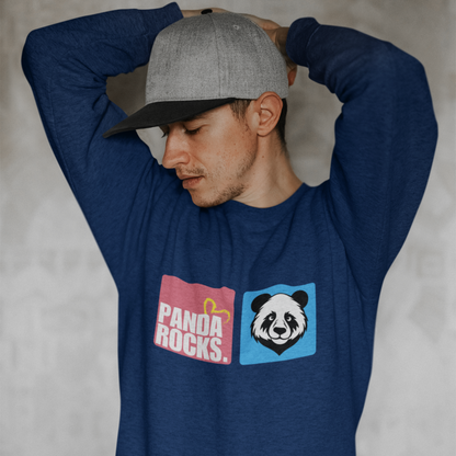 Panda Rocks Navy Blue Oversized Back Typographic Printed Sweatshirt