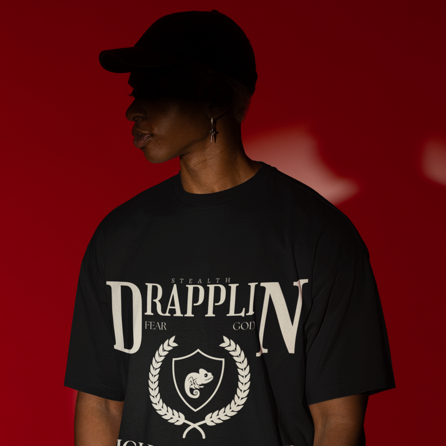 Drapplin Standard Premium Black Oversized Printed T-shirt