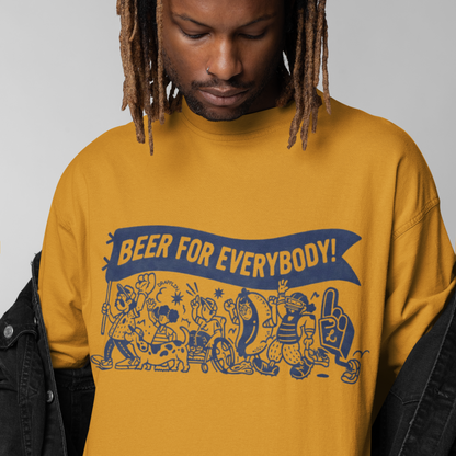 Beer Premium Mustard Yellow Oversized Printed T-shirt