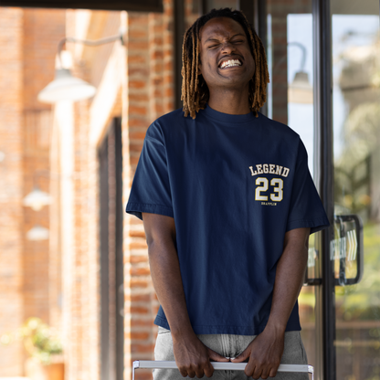 Legend Premium Navy Blue Oversized Typography Back Printed T-shirt