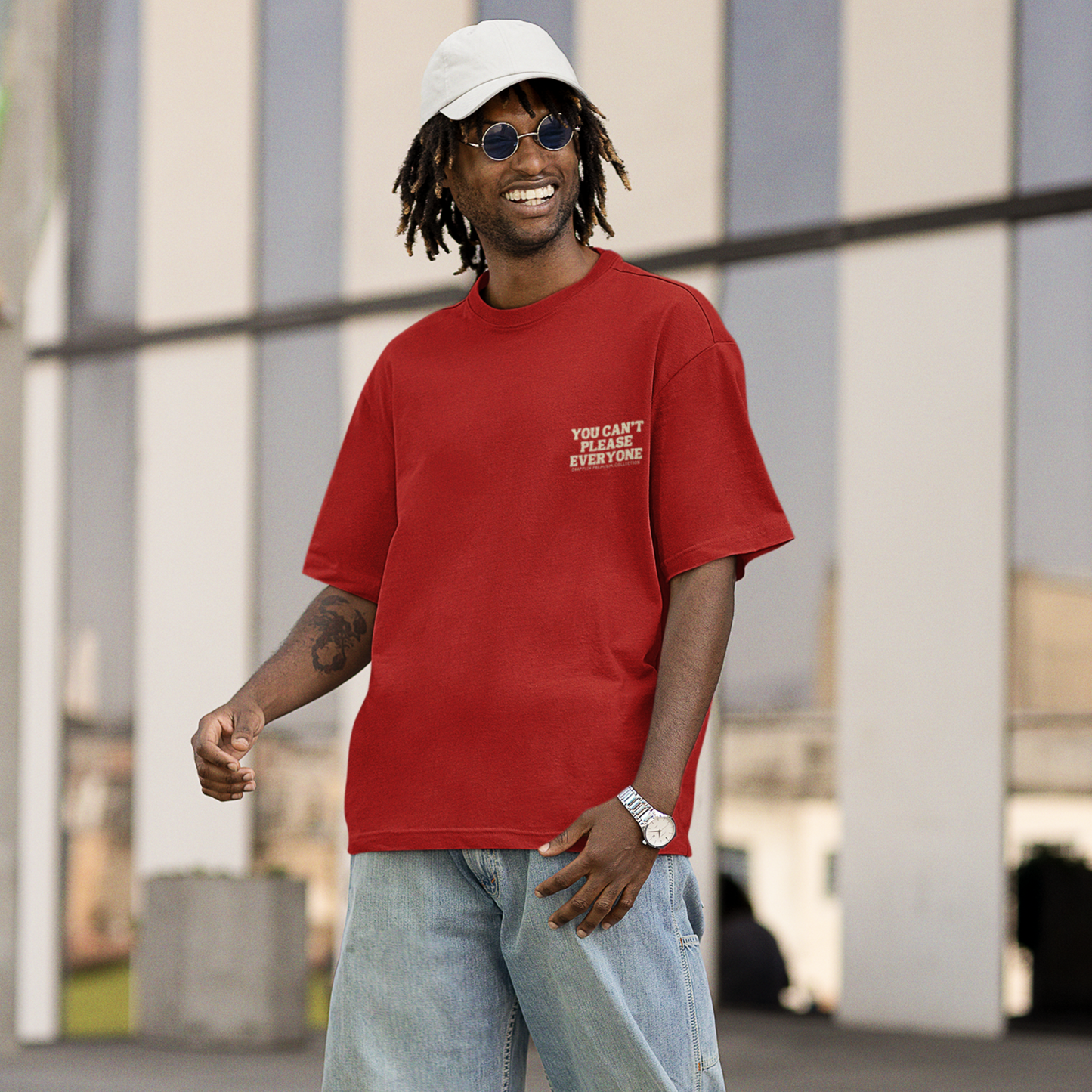 Can't Please Everyone Premium Red Oversized Typography Back Printed T-shirt