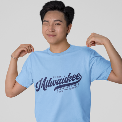 Milwaukee Baby Blue Crew Neck Graphic Printed T-shirt
