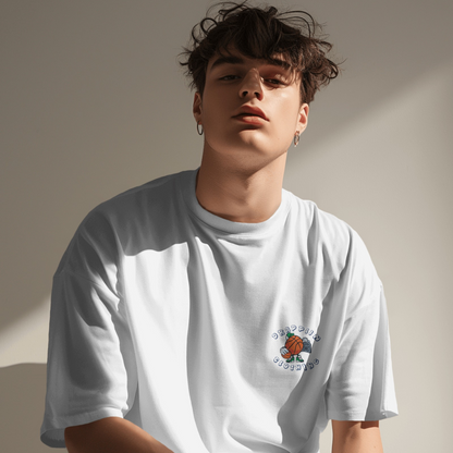 Basketball Premium White Oversized Typography Back Printed T-shirt