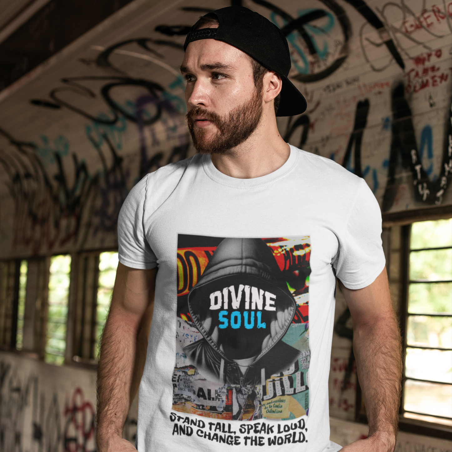 Divine Soul White Crew Neck Graphic Printed T-shirt