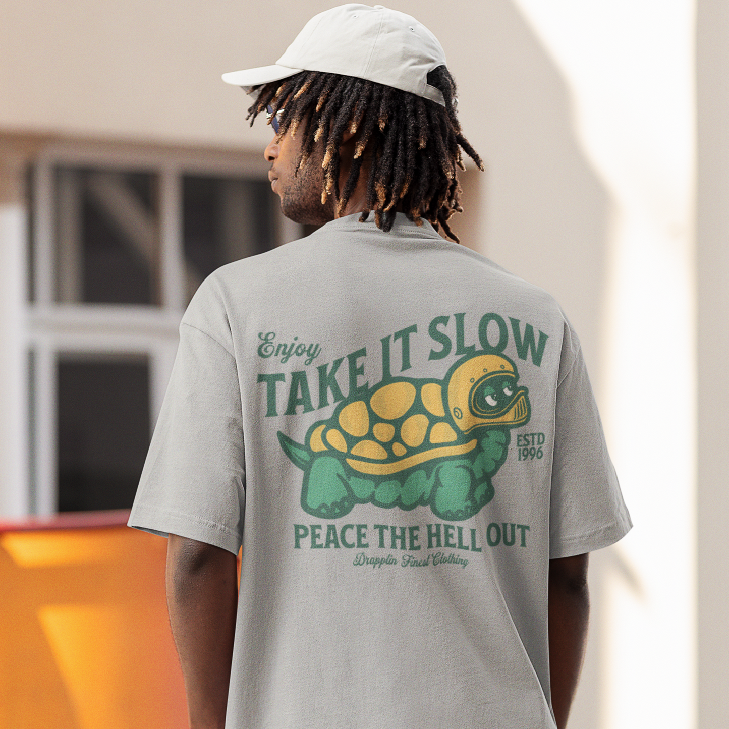 Take It Slow Grey Mélange Oversized Typography Back Printed T-shirt