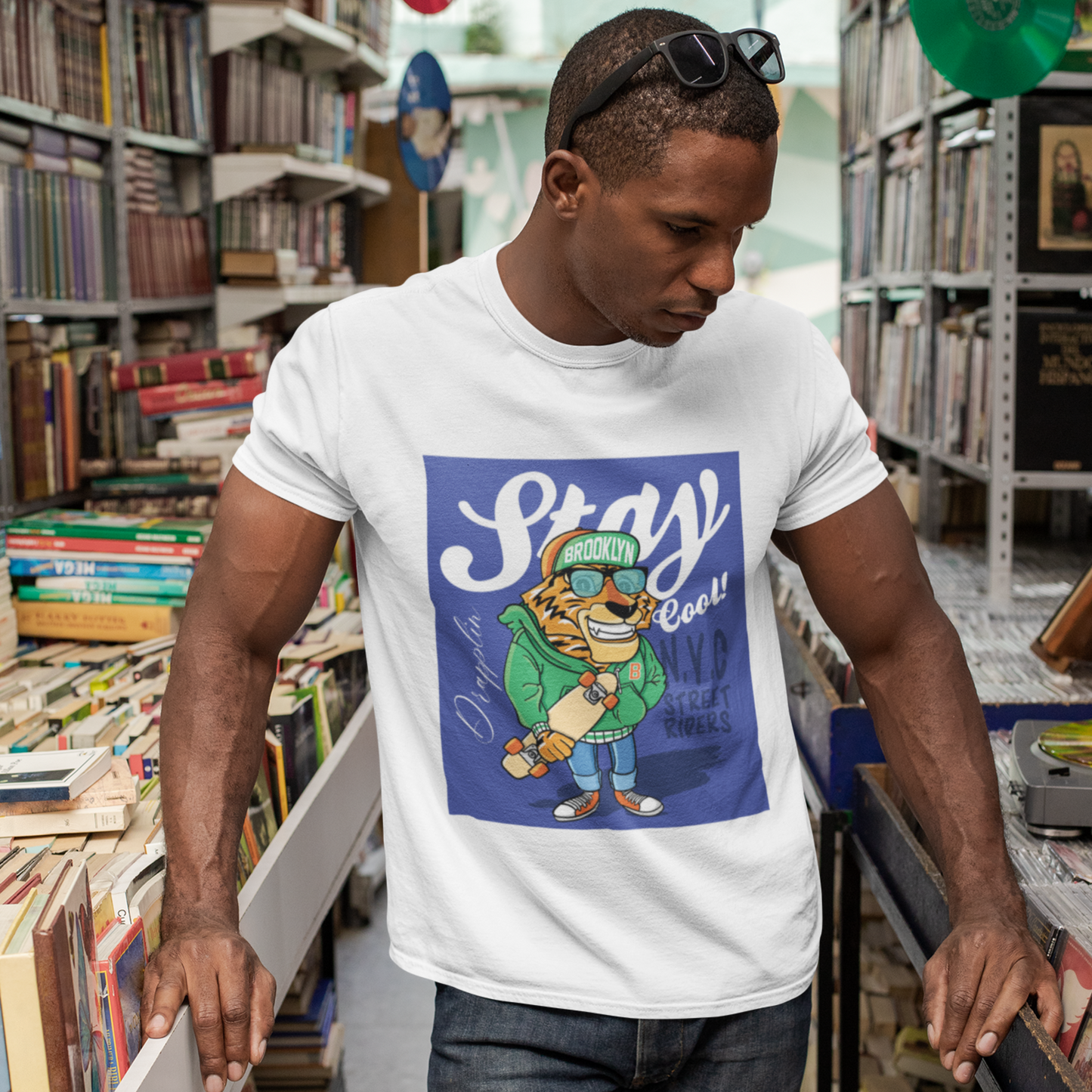 Stay Premium White Crew Neck Graphic Printed T-shirt