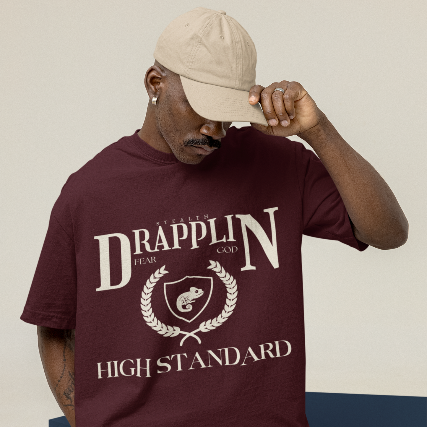 Drapplin Standard Premium Maroon Oversized Printed T-shirt