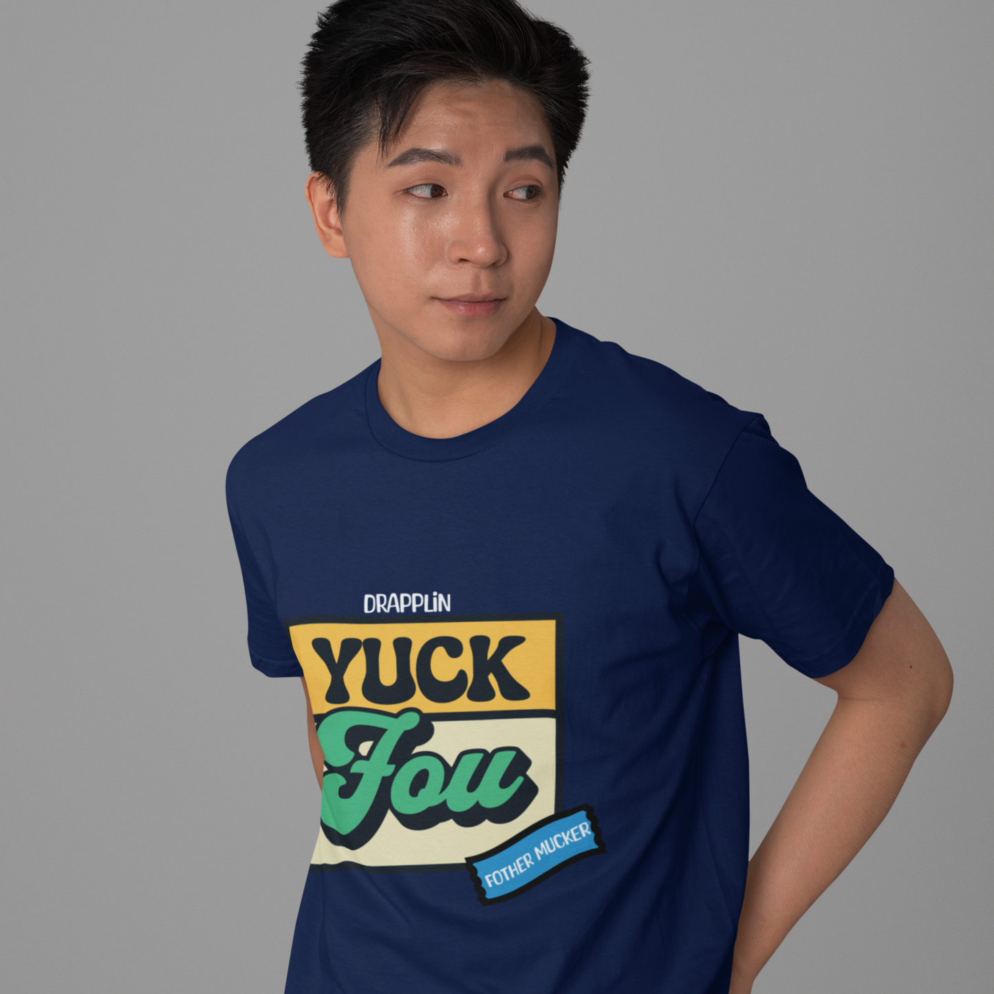 Yuck Fou Navy Blue Crew Neck Graphic Printed T-shirt