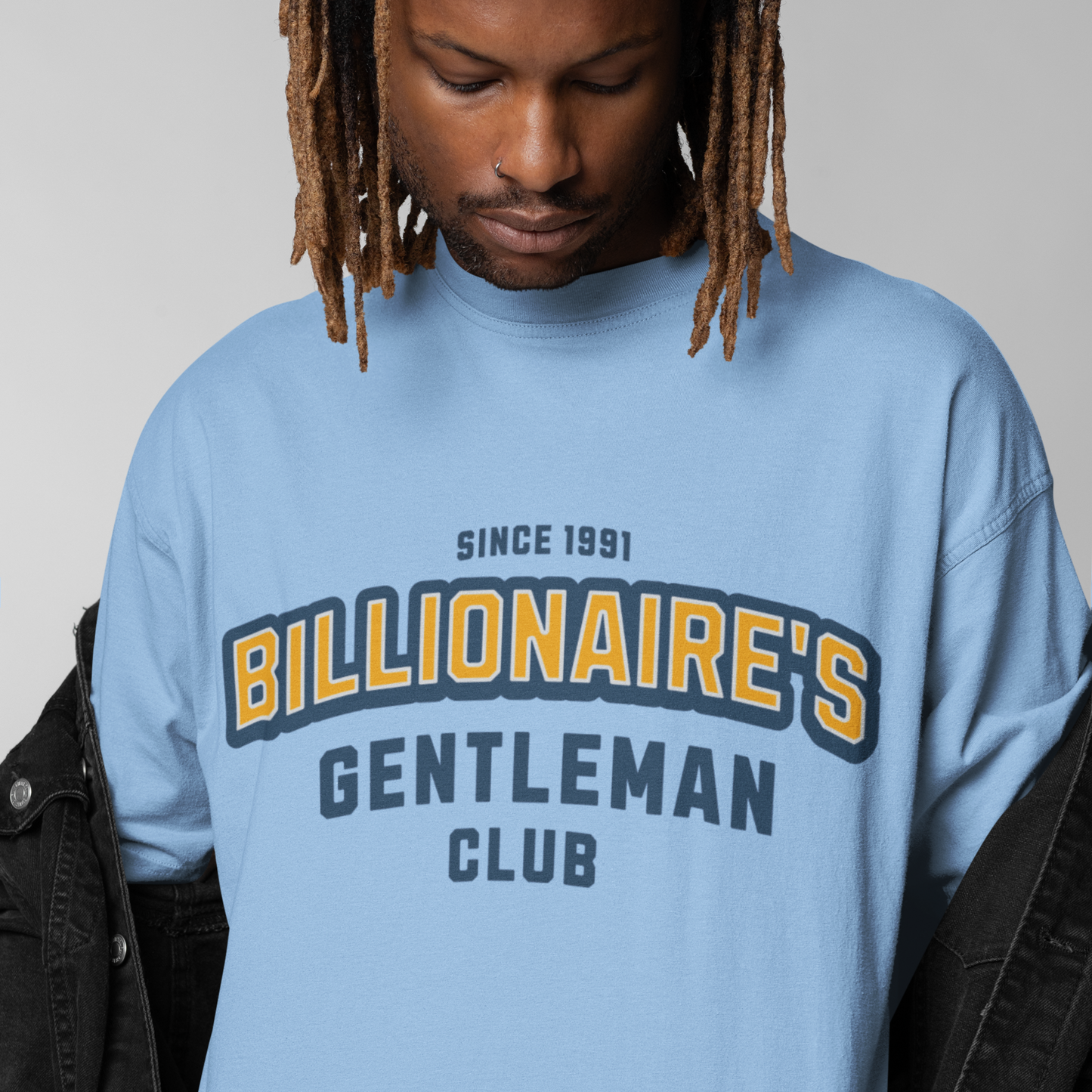 Billionaire Premium Baby Blue Oversized Typography T-shirt