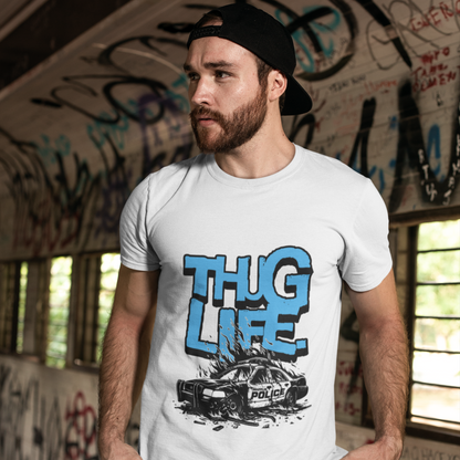 Thug Life White Crew Neck Graphic Printed T-shirt
