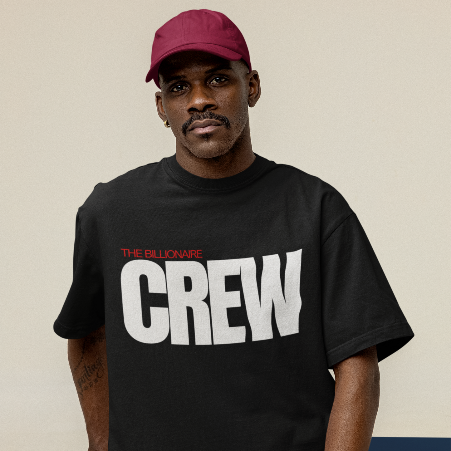 Crew Premium Black Oversized Typography Back Printed T-shirt