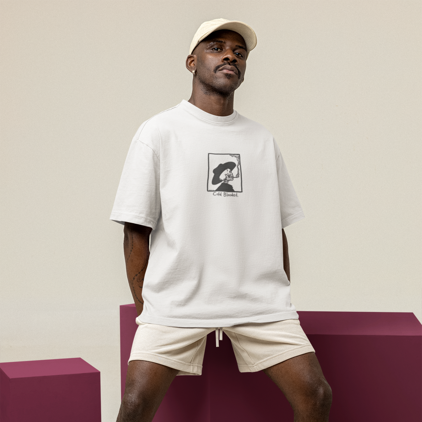 Cold Blooded Premium White Oversized Printed T-shirt