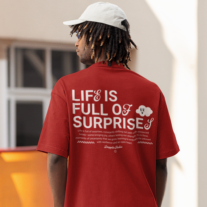 Surprises Premium Red Oversized Typography Back Printed T-shirt
