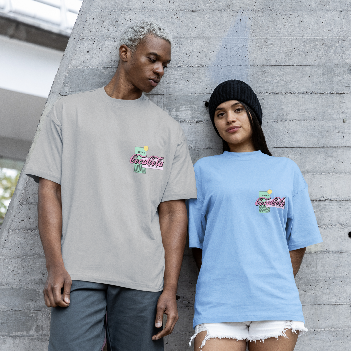 Coca-Cola Premium Grey Mélange Oversized Typography Back Printed T-shirt