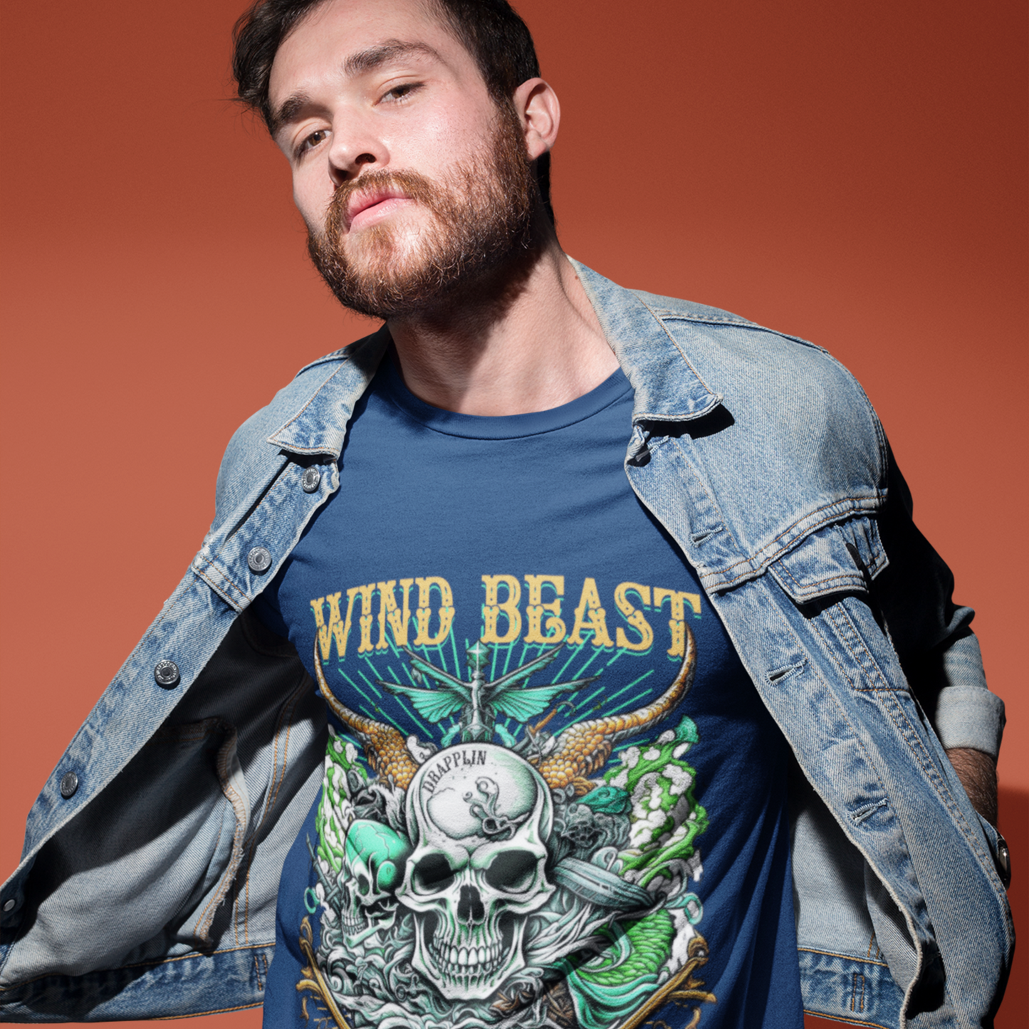 Wind Beast Navy Blue Regular Crew Neck Graphic Printed T-shirt