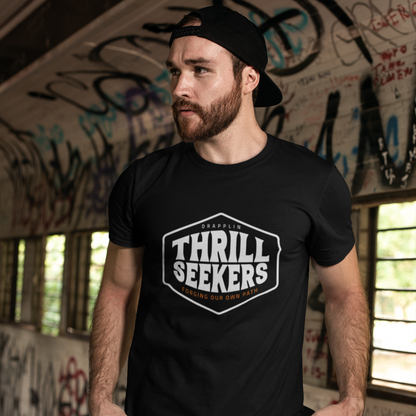 Thrill Seekers Black Crew Neck Graphic Printed T-shirt