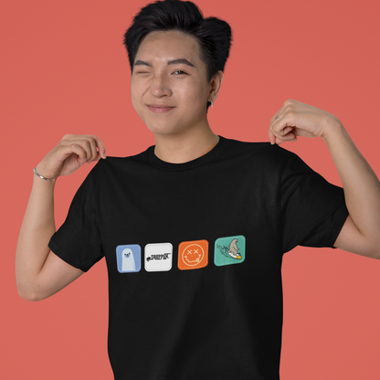 Drapplin Boxes Black Crew Neck Graphic Printed T-shirt